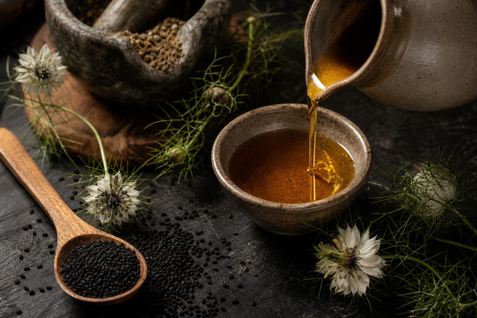 Sort kommenolie: Økologisk Black Cumin Seed Oil med thymoquinon